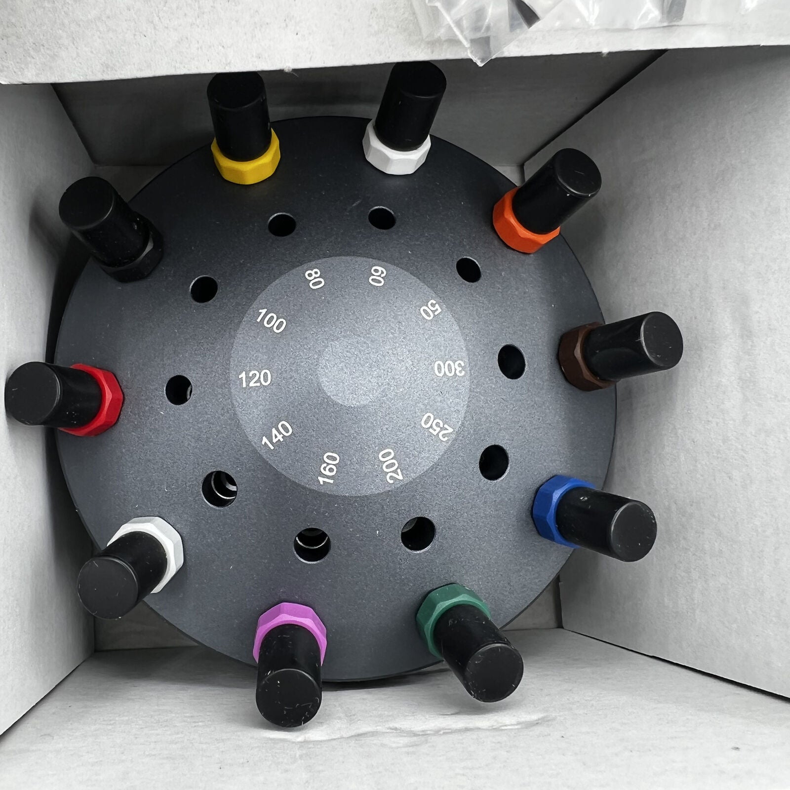 Swiss Bergeon 30081-S10 ergonomic screwdriver set with rotating stand for precise watch repair tasks.