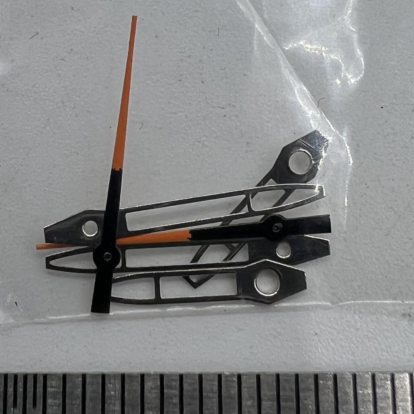 Silver trimmed hollow arrow 13mm watch hands, compatible with Miyota 2315, 2035, 2036, 2115, 2305 movements.