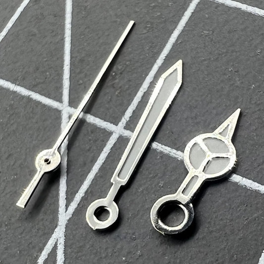 Luminous watch hands set for Miyota 2035 movement, 13mm/11mm/8mm lengths, perfect for precise timekeeping.