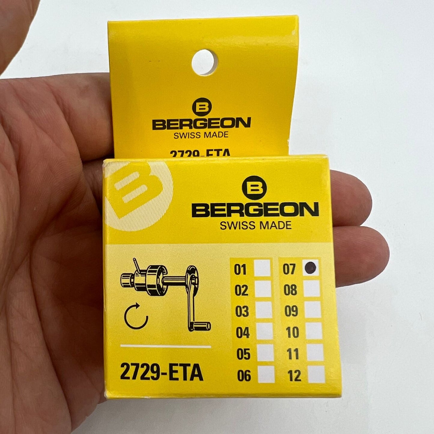 Bergeon 2729-ETA-07 mainspring winder for ETA calibre, precision tool for watch repair barrels.