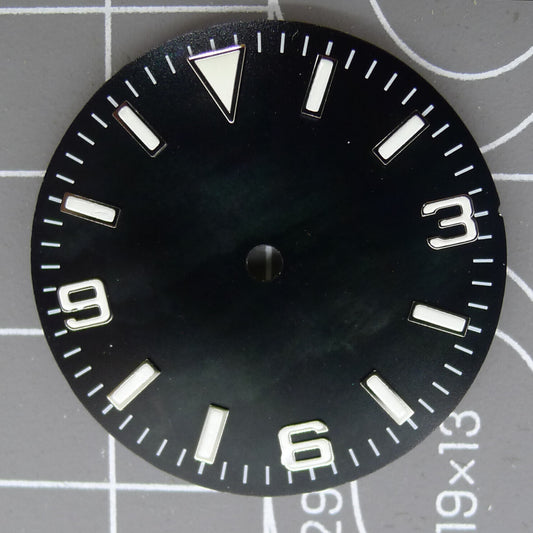 Wholesale 28.5mm green lume numeral watch dial for NH35 4R35 movement, perfect for custom watch repairs.