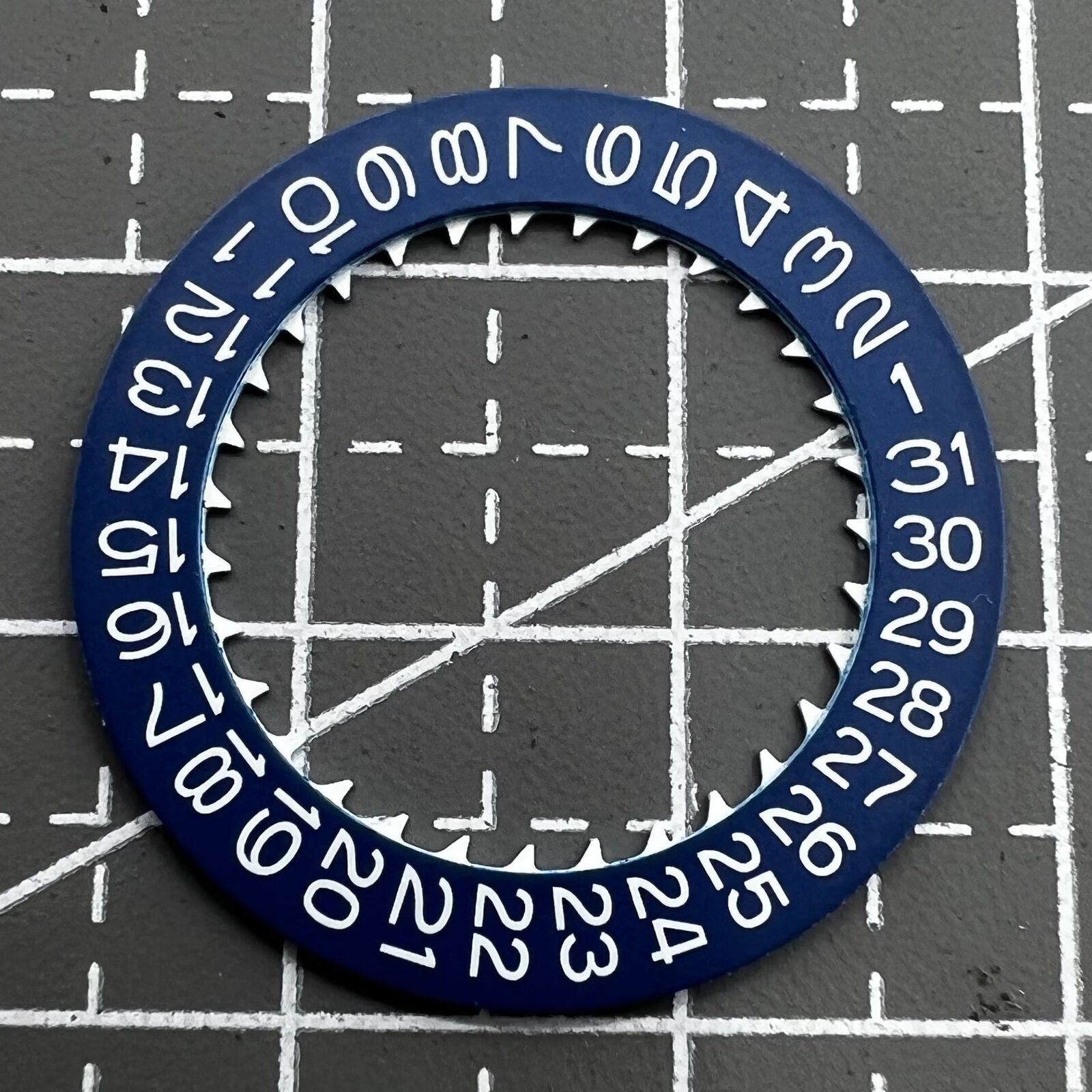 White font blue date disk wheel for NH36 NH35 movement, date display at crown position 3.8, precision watch part.