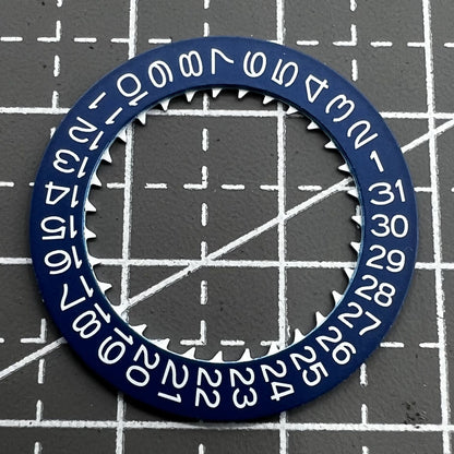 White font blue date disk wheel for NH36 NH35 movement, date display at crown position 3.8, precision watch part.