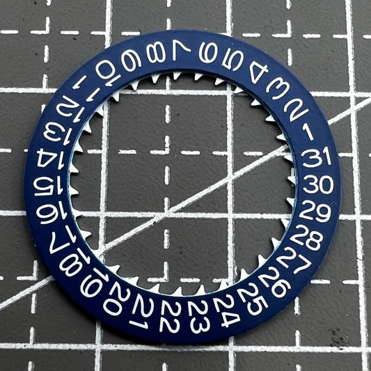 White font blue date disk wheel for NH36 NH35 movement, date display at crown position 3.8, precision watch part.