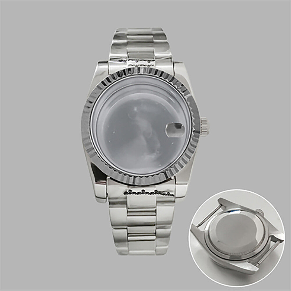 36mm Watch Case+Strap Stainless Steel Transparent Calendar Window for NH35/36