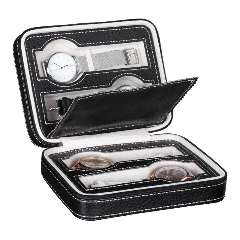 1. Portable jewelry watch storage box with 2-grid compartments, durable zipper case.  