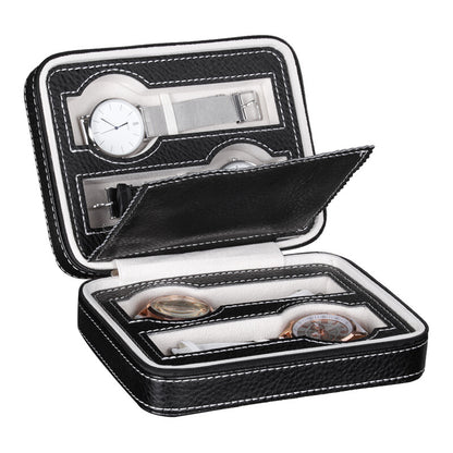 1. Portable jewelry watch storage box with 2-grid compartments, durable zipper case.  