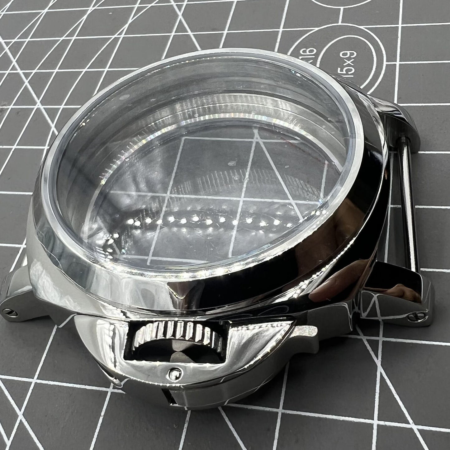 Polished 44MM stainless steel watch case for ETA6497/6498, compatible with ST3600/ST3620 movements.