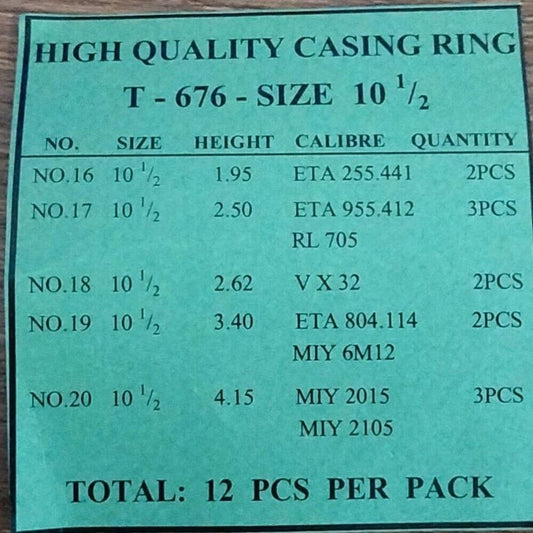 Set of 12 plastic movement holder spacer rings for ETA255.441, 955.412, 804.114 watch movements.