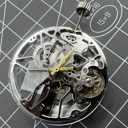 Dandong 8306 silver watch with hollow dial, automatic movement, sleek 2-hand design for elegant style.