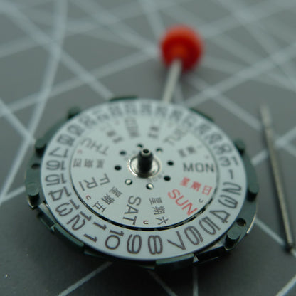 Japan-made Miyota/Citizen 2005 quartz movement with day-date function, precise watch stem for accurate timekeeping by Citizen.