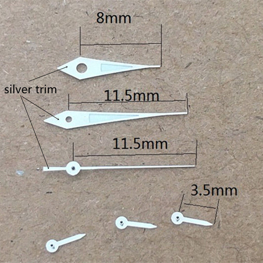 Aiguille de montre luminescente verte à bordure argentée de 11,5 mm pour Epson VX3J, VX9J, VX7J, VX3N, VX9N, VX42 