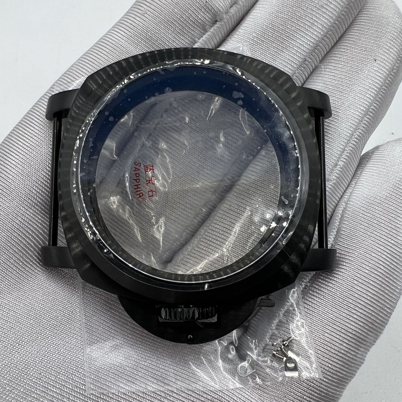 44mm black sapphire glass watch case by 316L steel, fits Seagull ST3600/ST3621 & ETA6497/6498 movements.
