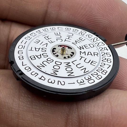 Swiss Made ETA 805.122 quartz watch with 3 hands, day/date display, and precision Swiss movement.