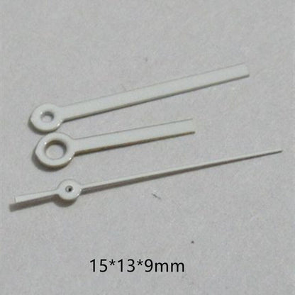 White watch hands set for Miyota 2035 series movements, precise fit for 15x13x9mm dial, brand quality.
