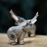 Cute Handmade Upturned Nosed Elephant Wooden Figurine Sculpture Decorative