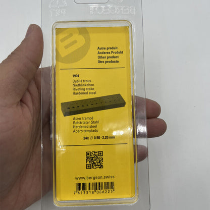 Bergeon 1902 steel staking block for precise riveting in watch repair, durable tool for watchmakers.