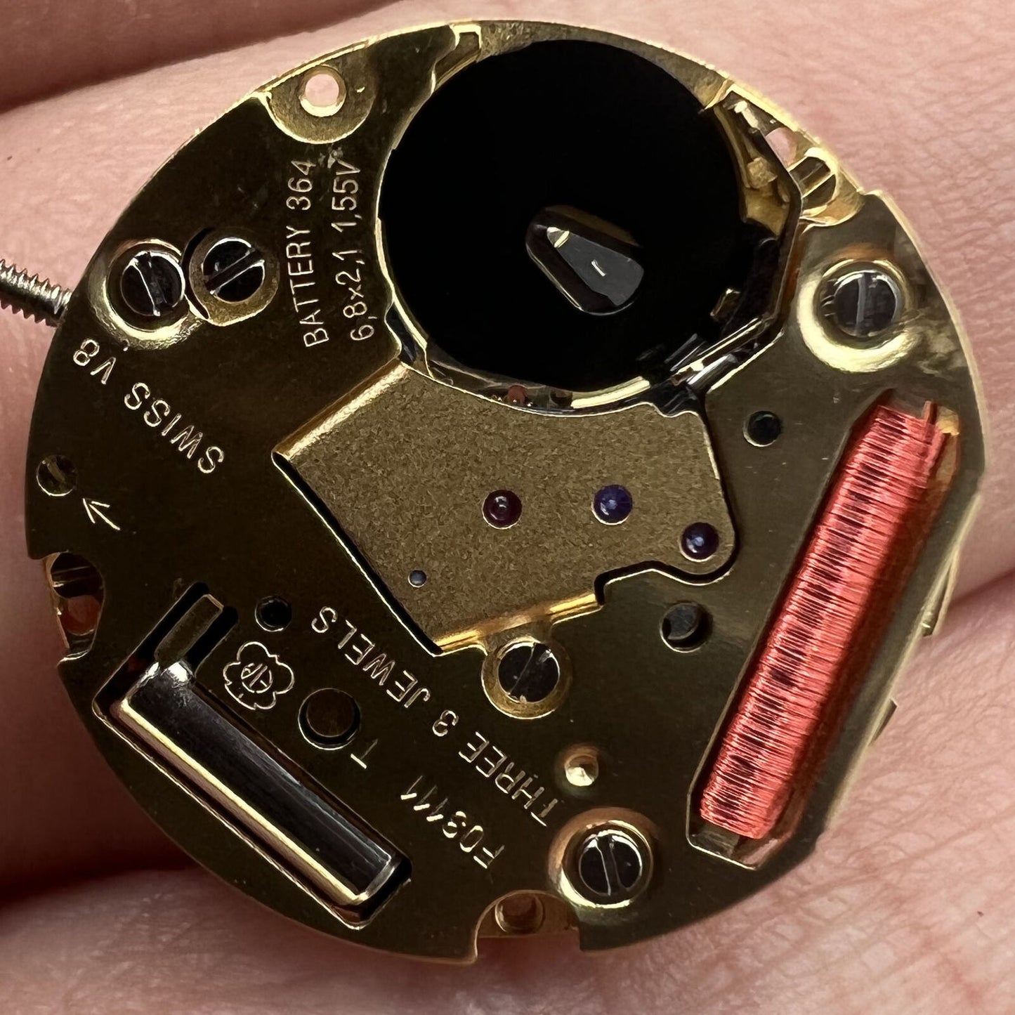 ETA F03.111 Swiss quartz watch movement featuring 3 hands and date window at 3 o'clock position