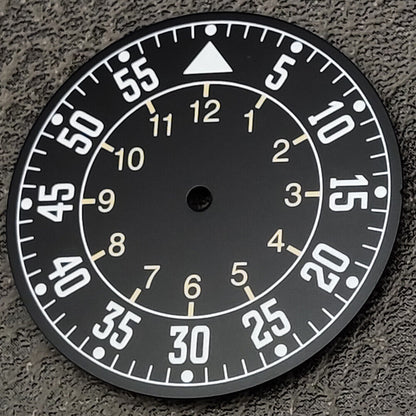Green luminous 33.8mm pilot watch dial for NH35 movement, perfect for black strap watch repairs.