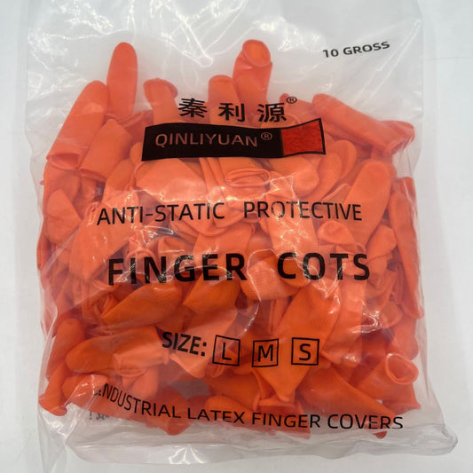 Non-slip natural rubber latex finger cots set, 100/250pcs for protective hand coverage and precision tasks.