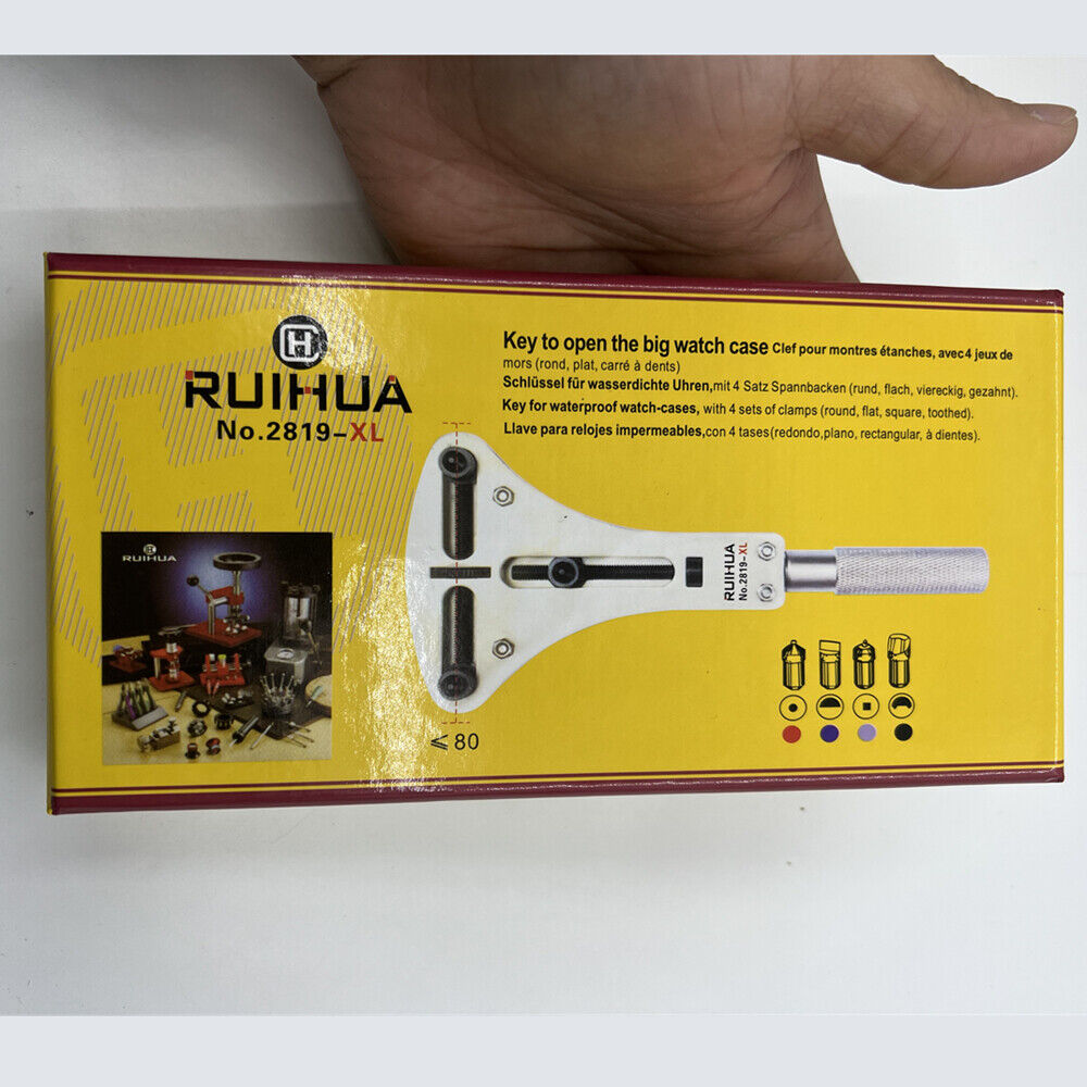 Practical Max watch case back opener with 80mm max opening, heavy-duty wrench for secure removal.