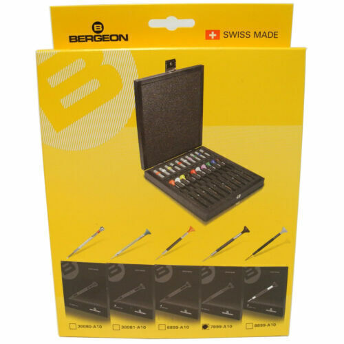 Bergeon 7899-A10 Set Of 10 Ergonomic Screwdrivers 0.50mm-3.00mm In Wooden Box