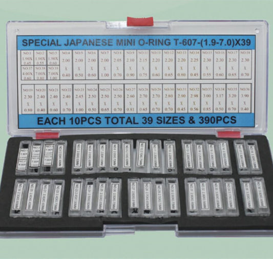 390pcs Japan waterproof mini O-ring kit, 39 sizes from 1.9-7mm for watch crown seals and repairs