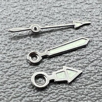 2 Sätze/Packung leuchtende Uhrzeiger mit silbernem Rand für Miyota 2035 Uhrwerk Nr. 1523