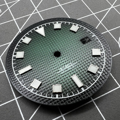 33.5mm green luminous watch dial for Seiko NH35/35A NH36/36A movement, enhancing night visibility.