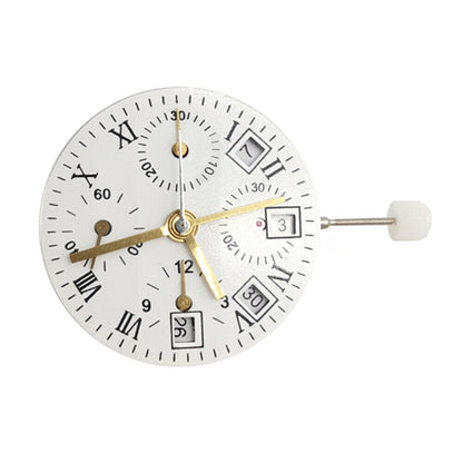 Close-up of Asian 7750 Automatic Chronograph Movement with ETA 7750 single calendar, high precision mechanism.