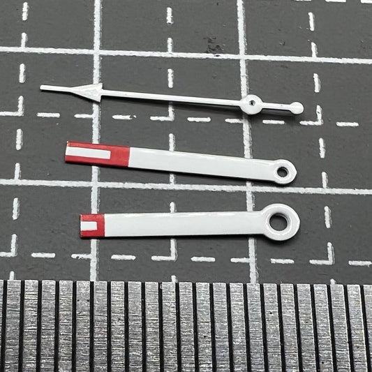Red arrow-shaped watch hands compatible with Miyota 2035 quartz movement, sleek design by P1-H3-C35.