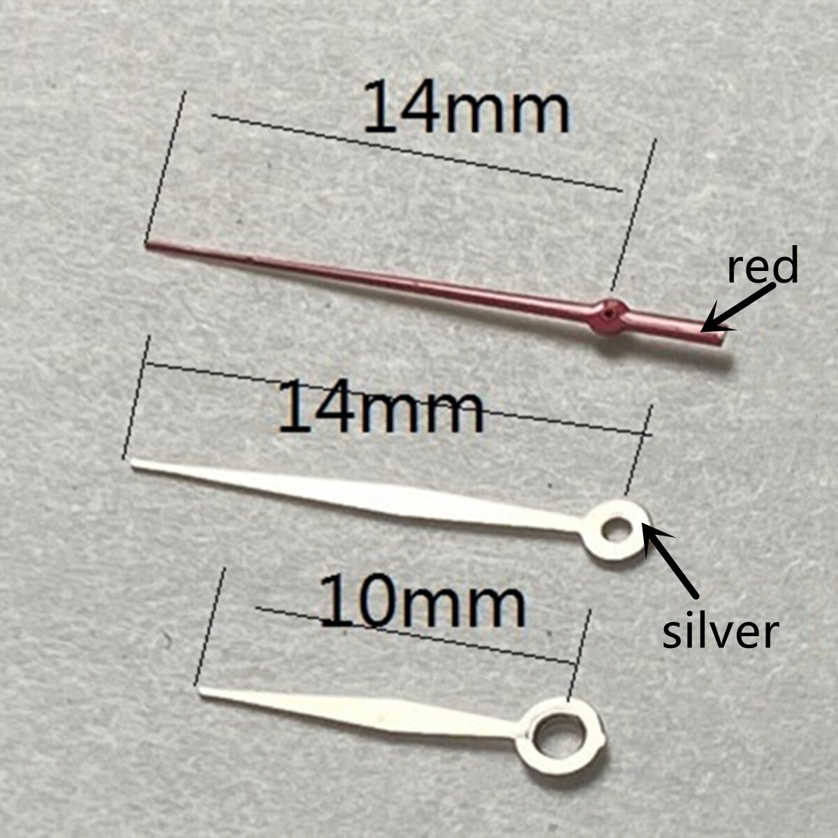 Red 14mm second hand with silver trim for Miyota watch models 2315, 2035, 2036, 2115, 2305.