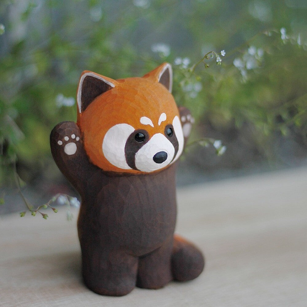 Handmade Little Panda wooden figurine, crafted collectible sculpture for elegant watch accessory display.
