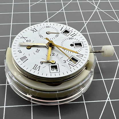 Asian 7750 automatic chronograph watch movement with single calendar, precise ETA 7750 configuration.
