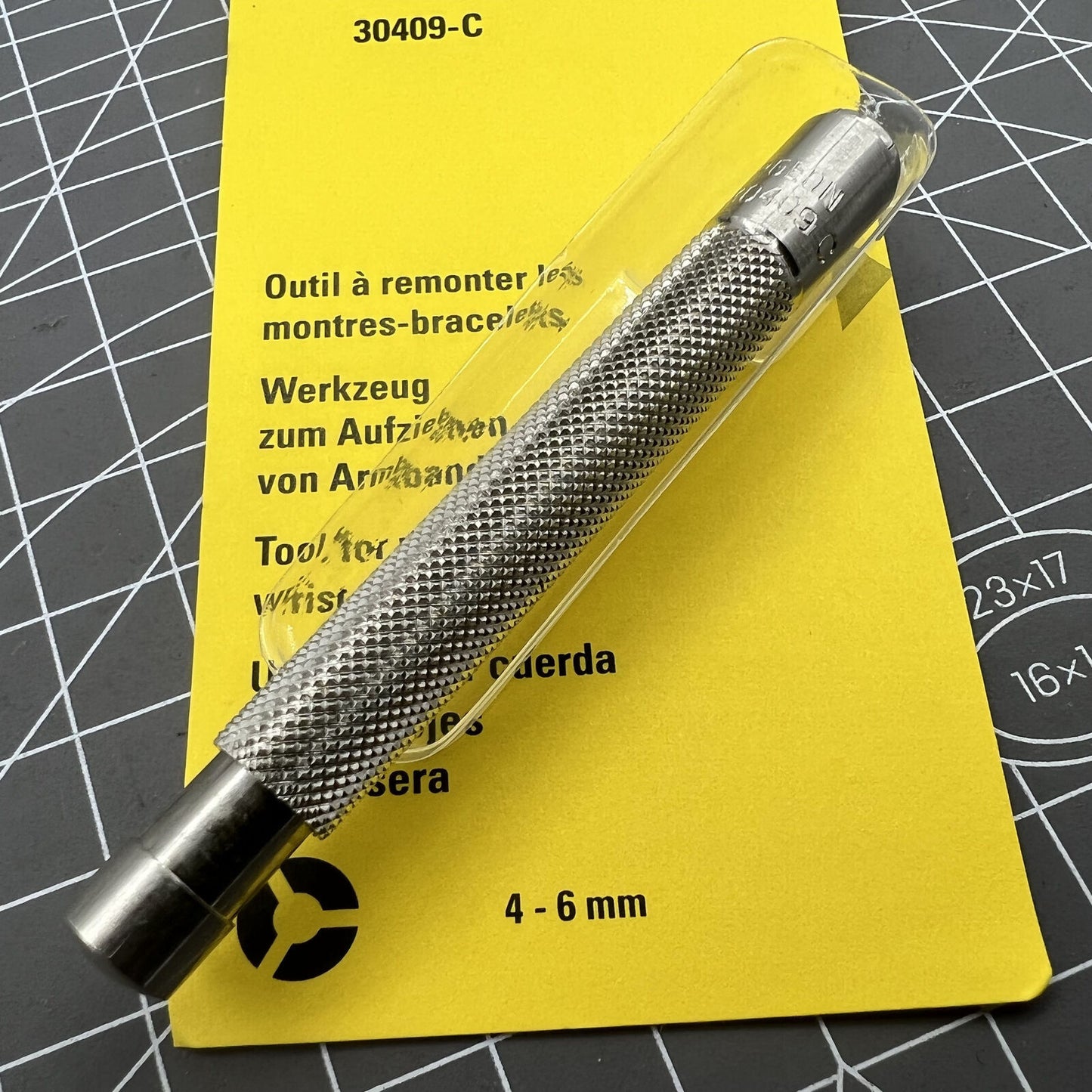 Swiss Bergeon 30409-C watch winding tool, precise 4-6mm button adjustments for watch accessories.