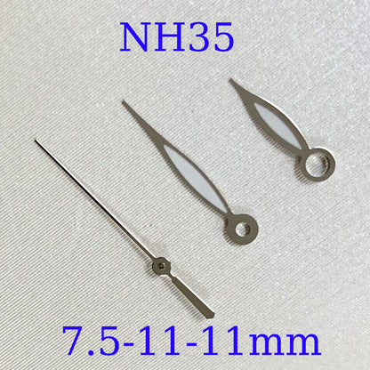 Green luminous watch hands set by B16 for NH35A/NH36A/4R36 movements, sizes 7.5/11/11mm, precise fit