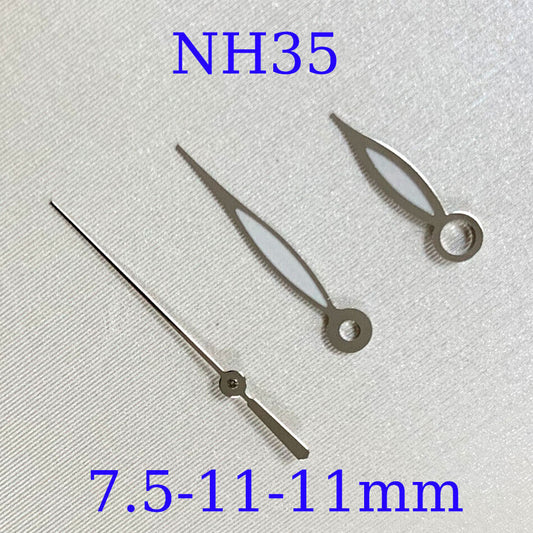 Green luminous watch hands set by B16 for NH35A/NH36A/4R36 movements, sizes 7.5/11/11mm, precise fit