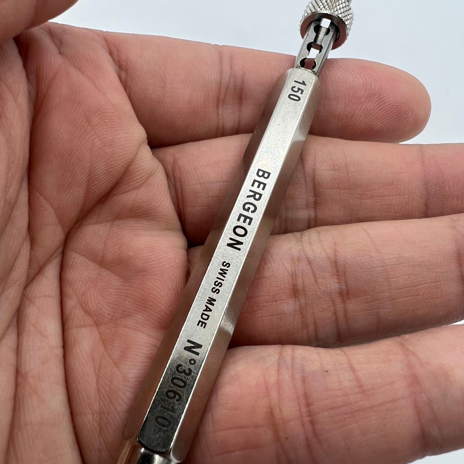 Bergeon 30610 DI 1.50mm barrel arbor holder for precise watch repairs, ideal for professional horologists.