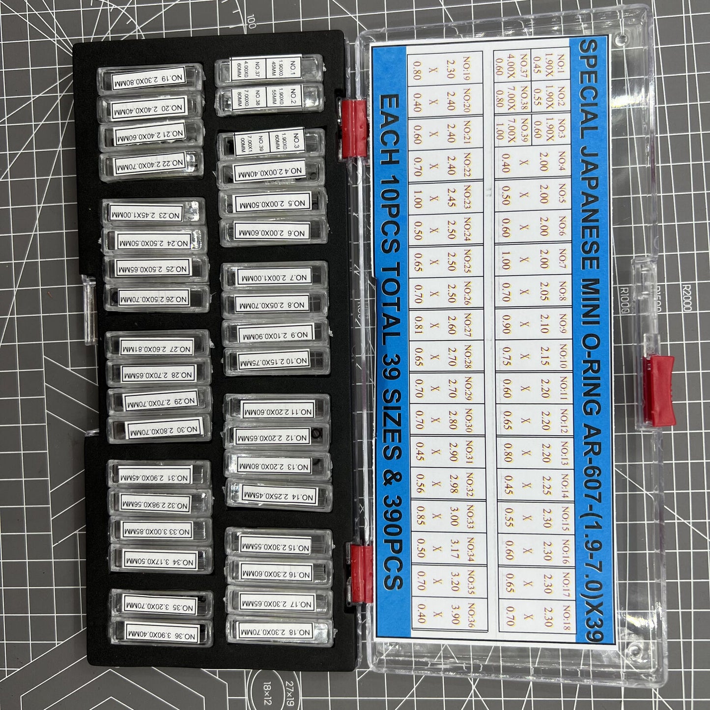390pcs waterproof mini O-rings kit in 39 sizes, 1.9-7mm seals for watch crowns by Japan brand.