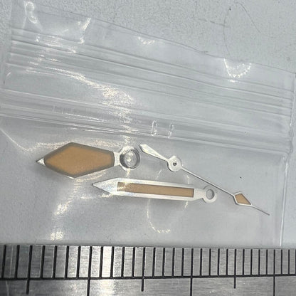 Vintage diamond-shaped watch hands with orange and green lume, silver trim for NH35/NH36 movements.