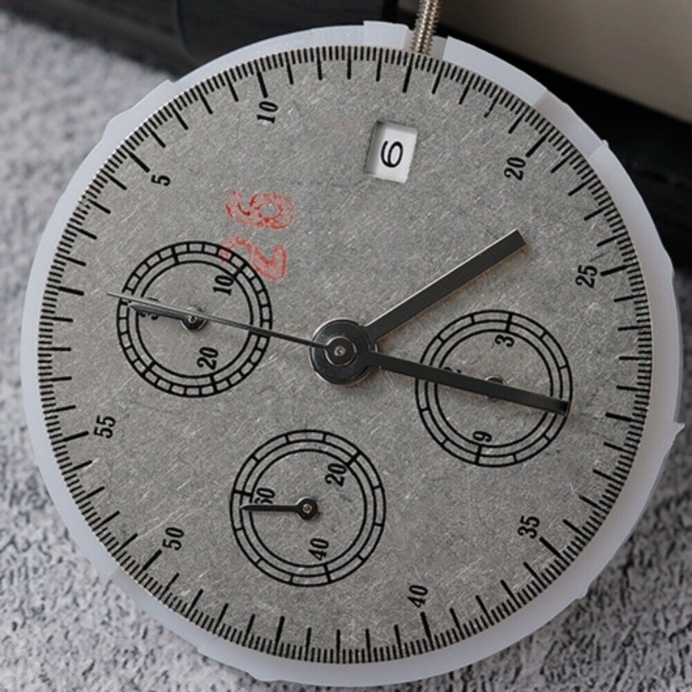 7750 Chronograph watch with automatic mechanical movement, small seconds at 3/6/9, and single date display.