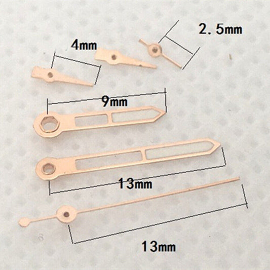 Rose gold trimmed green lume watch hands, 13x13x9mm, compatible with Epson VD53 VD54 VD57 models.