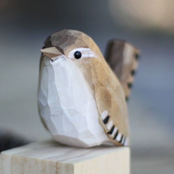 Handmade Winter Partridge Wooden Figurine Sculpture Decorative Collectible