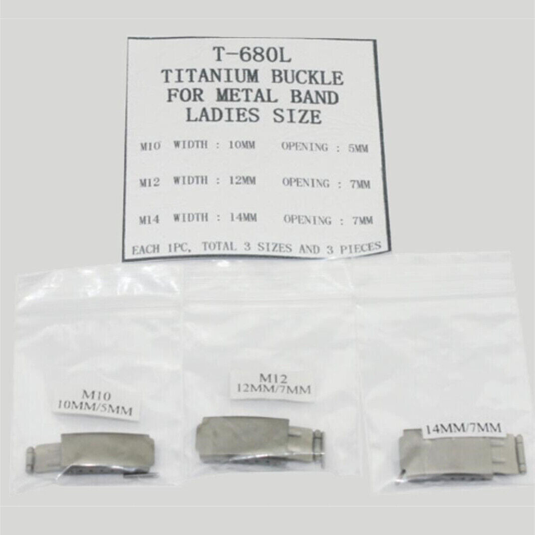 1. Set of 3 titanium watch buckles, 10-14mm size, designed for ladies' metal watch bands.  
