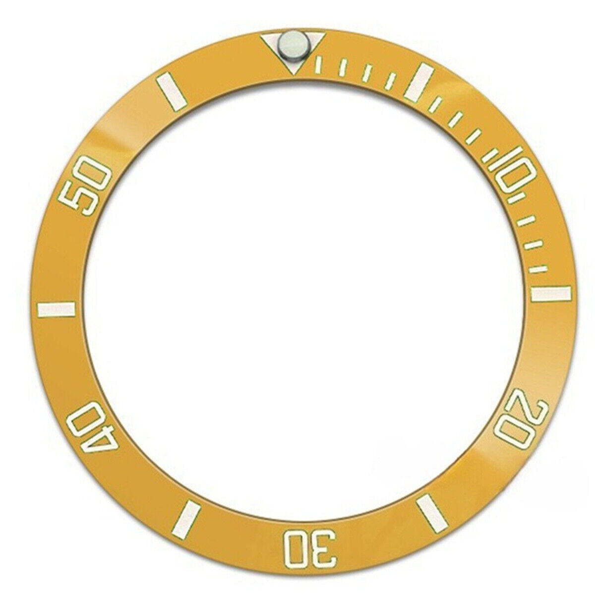 38mm yellow ceramic bezel ring with white font for SUB007 watch, enhancing durability and style.