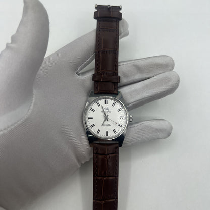 Shanghai Factory 38mm manual mechanical watch with white dial, 3 hands, 19 jewels for precise timekeeping and classic style.