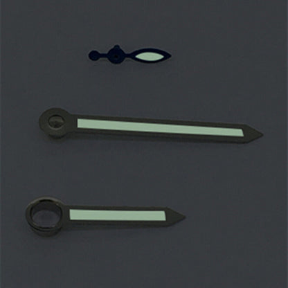Silver arrow-shaped green lume watch hands, compatible with ST3600, ST3620, ETA6497, ETA6498 movements.