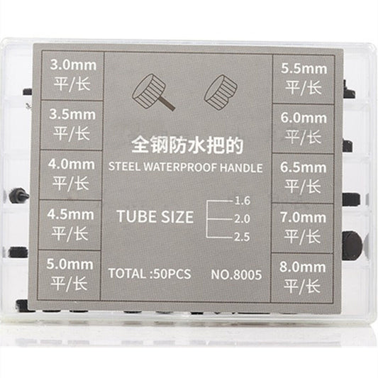 Stainless Steel black watch crowns assortment, 50pcs, waterproof repair tools for watchmakers