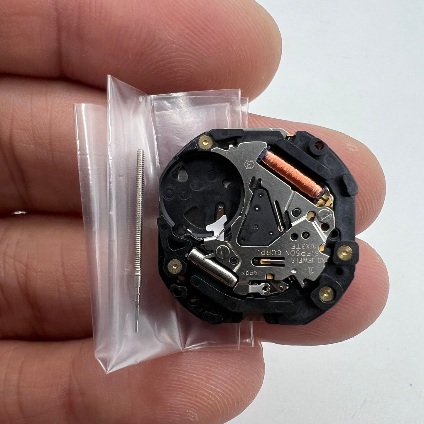 Hattori Epson VX3T quartz watch movement showcasing precise Japanese engineering for accurate timekeeping.