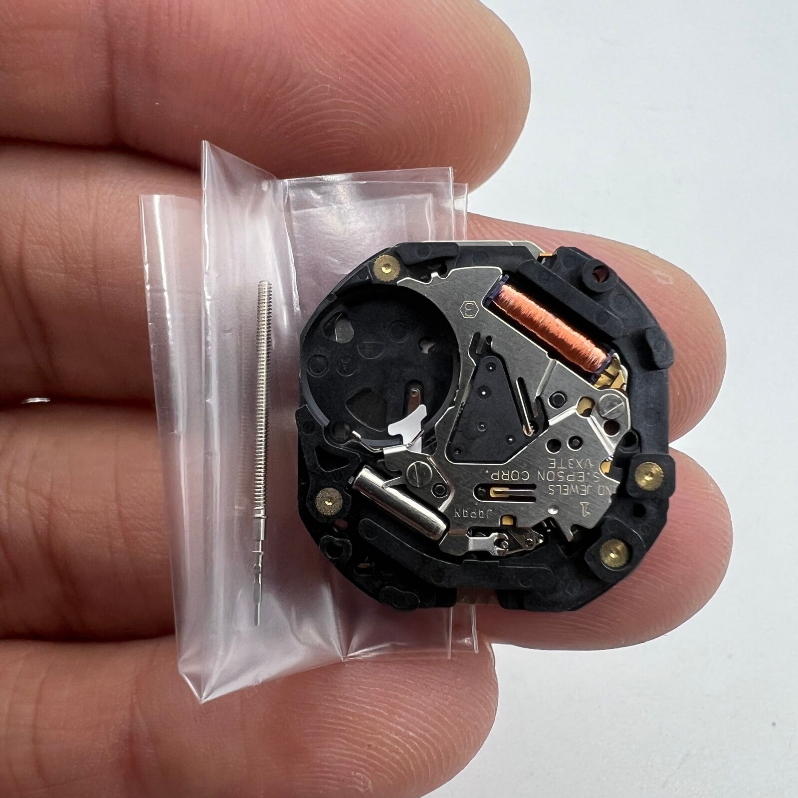 Hattori Epson VX3T quartz watch movement showcasing precise Japanese engineering for accurate timekeeping.